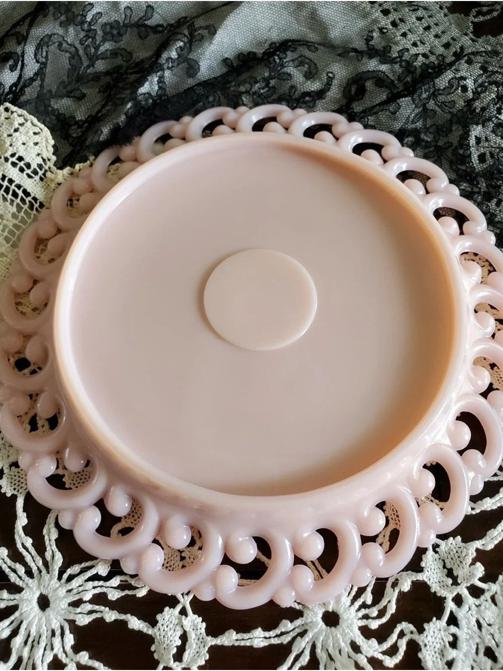Vintage Fenton Reverse C Pink Lace-Edge Decorative Plate